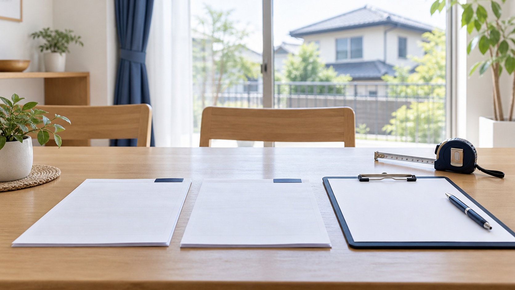 駆除業者の見積もりを比較するための書類とメジャーのイメージ